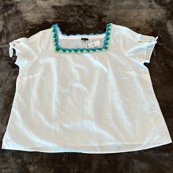 🎉Host Pick 2x🎉Talbots White Crochet Trim Neckline Linen Top-Size 2X Plus Petite - Picture 3 of 12